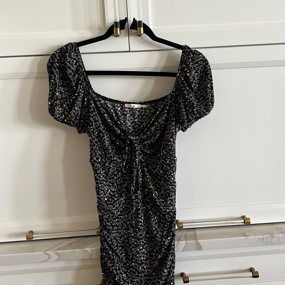 Black and grey fitter ruched dress